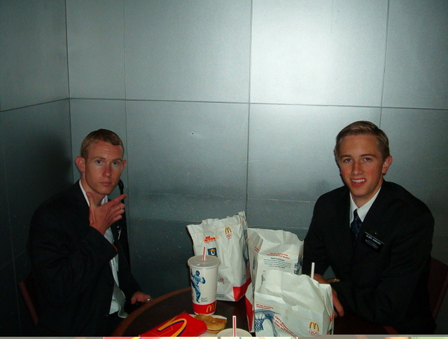 Elder Lewis and I in LAX having some well earned fast food